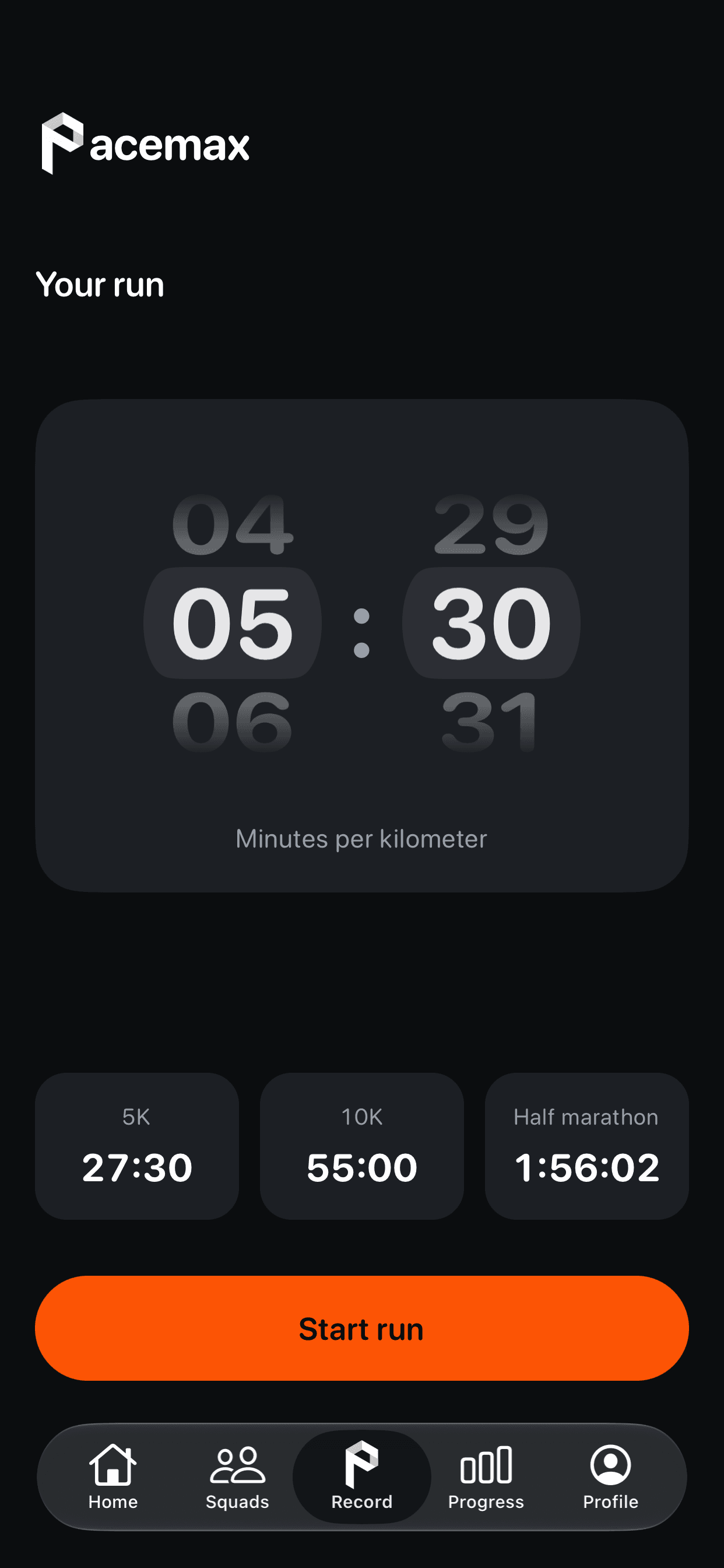 Choose your target pace in Pacemax